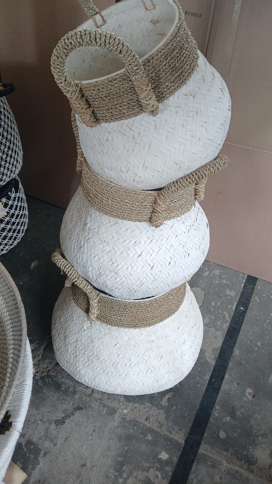 BAL155-WHITE - BAMBOO BASKET SET OF 3