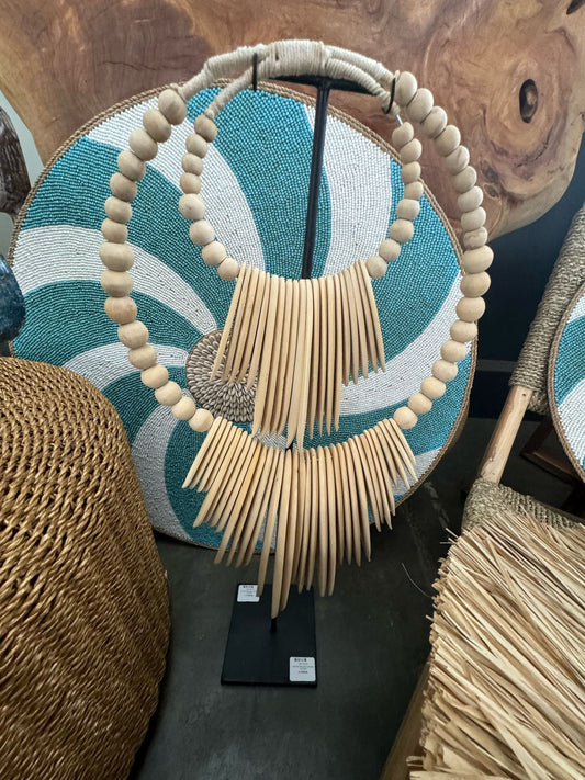 BAL120 -  WOODEN NECKLACE NATURAL 32X15X74