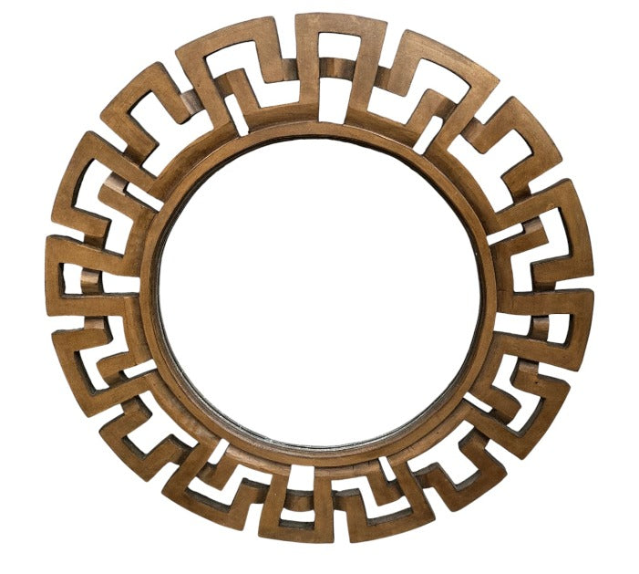 BAN070 - WOODEN TEAK ROUND MIRROR