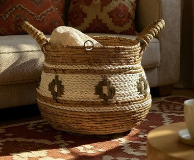 UB077-A - BASKET NATURAL WHITE TRIANGLES (S)